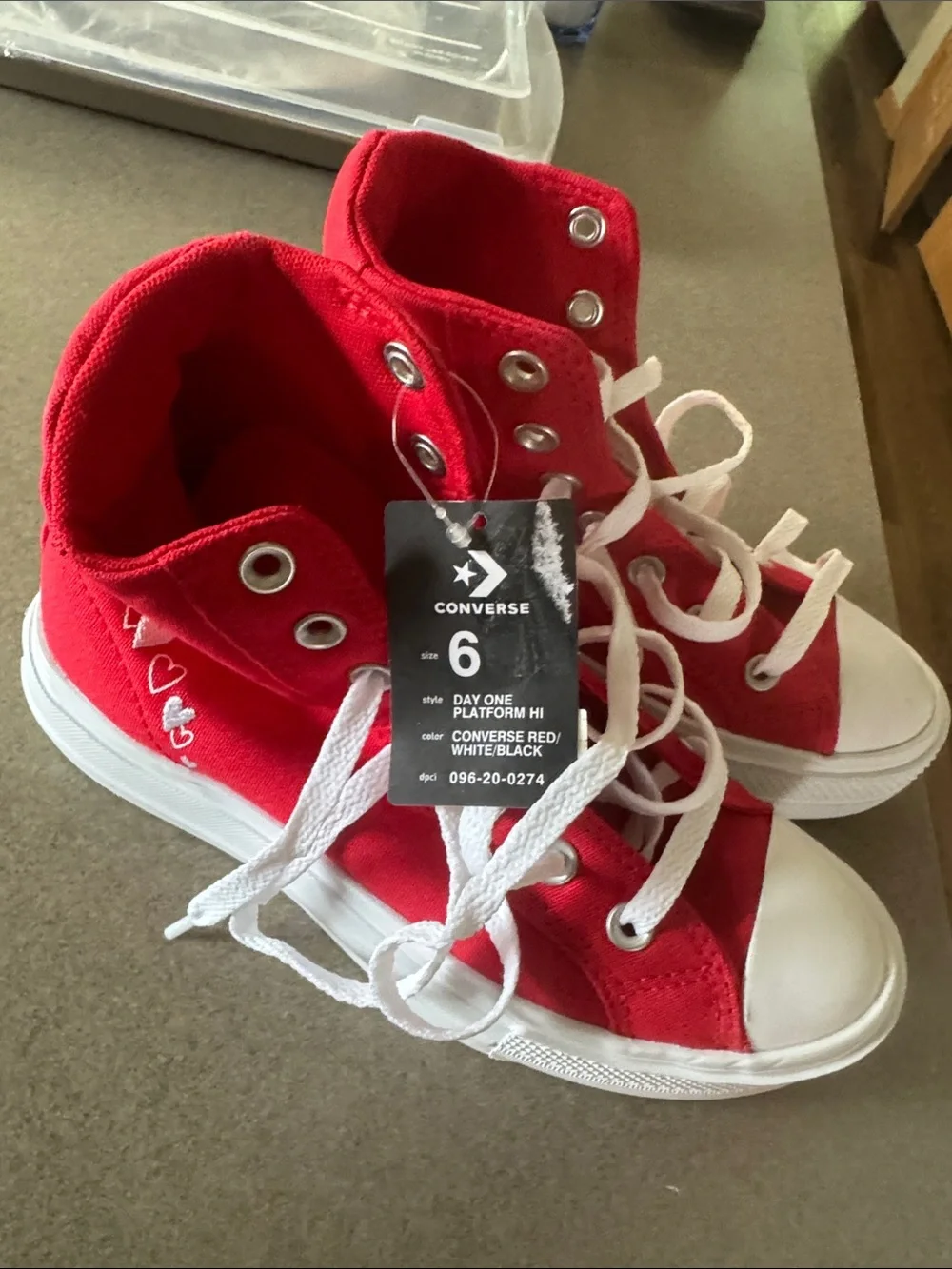 Converse Kids Red High-Top Canvas Sneakers with White Hearts